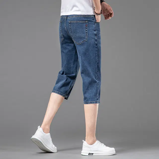 雅鹿 水洗百搭七分裤直筒休闲中腰潮牌水洗耐磨牛仔短裤 男款