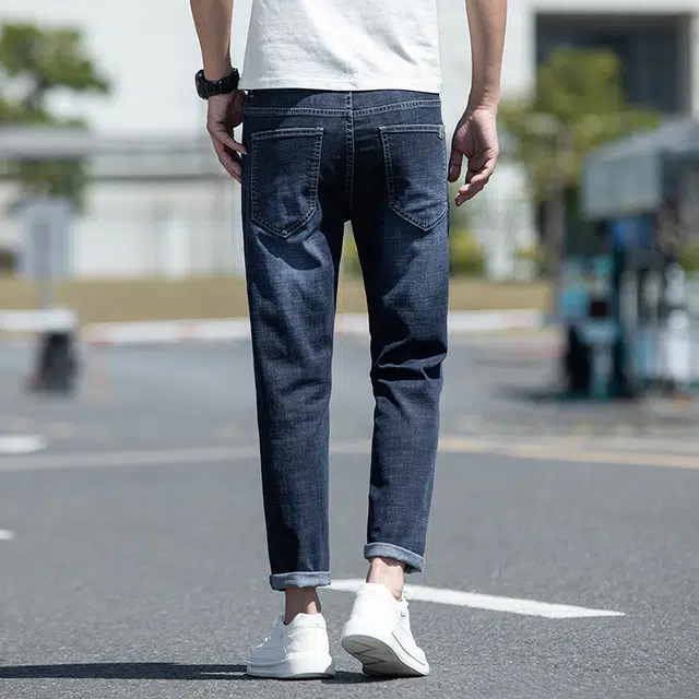 雅鹿 高街美式直筒修身中腰水洗耐磨牛仔裤 男款 深蓝灰