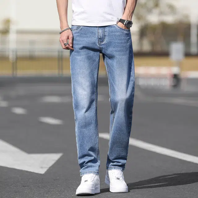 雅鹿 复古水洗直筒薄款耐磨垂感潮牌美式高街百搭宽松牛仔裤 男款