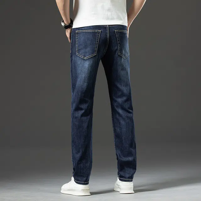 雅鹿 百搭弹力水洗直筒宽松商务休闲牛仔裤 男款