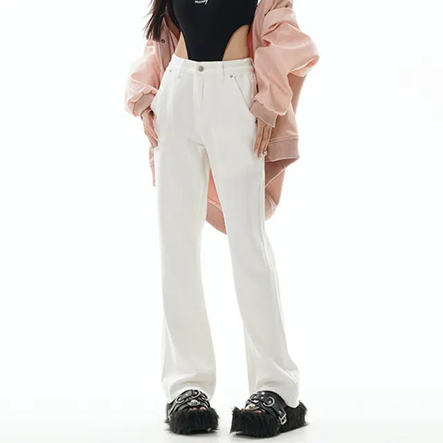 雅鹿 纯棉宽松阔腿微喇水洗耐磨百搭高腰休闲牛仔裤 男女同款