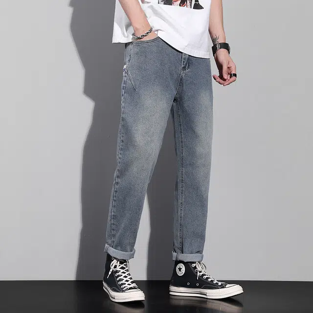 雅鹿 潮牌百搭直筒修身水洗耐磨美式高街休闲牛仔裤 男款