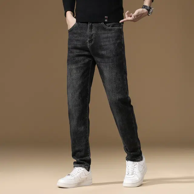 雅鹿 美式百搭复古水洗直筒潮牌牛仔裤 男款 深灰