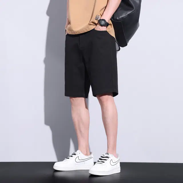 雅鹿 直筒宽松中腰拉链牛仔短裤 男款