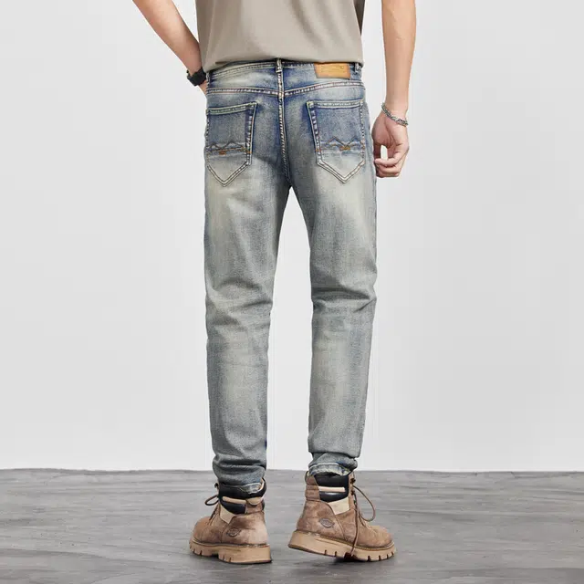 雅鹿 美式工装复古潮牌直筒宽松牛仔裤 男款 浅蓝