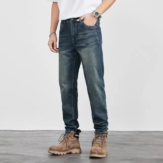 雅鹿 休闲工装高端宽松百搭弹力牛仔裤 男款 复古蓝
