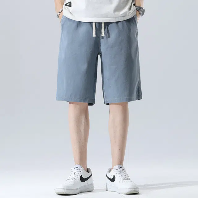 雅鹿 宽松直筒纯色简约高街系带五分休闲短裤 男款