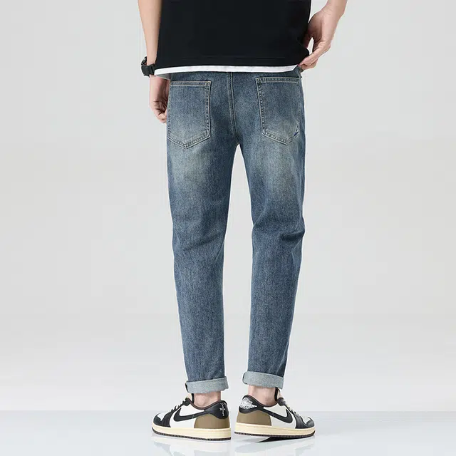 雅鹿 美式百搭直筒薄款弹力休闲耐磨牛仔裤 男款 蓝色