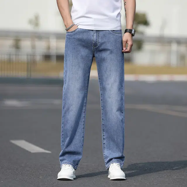 雅鹿 美式中腰宽松阔腿直筒牛仔裤 男款