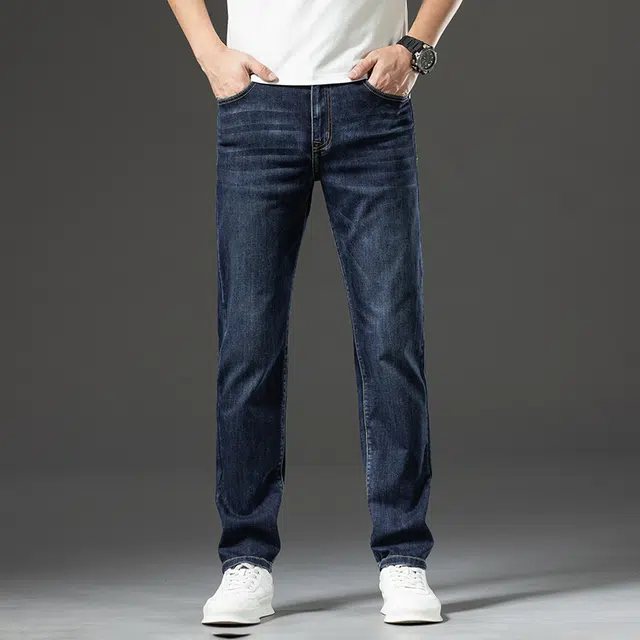 雅鹿 百搭弹力水洗直筒宽松商务休闲牛仔裤 男款