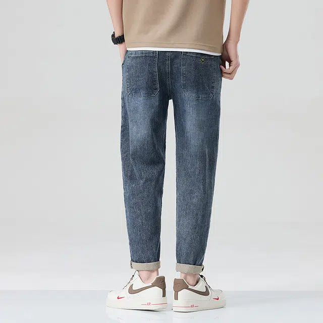 雅鹿 抽绳美式复古直筒休闲百搭水洗耐磨牛仔裤 男款