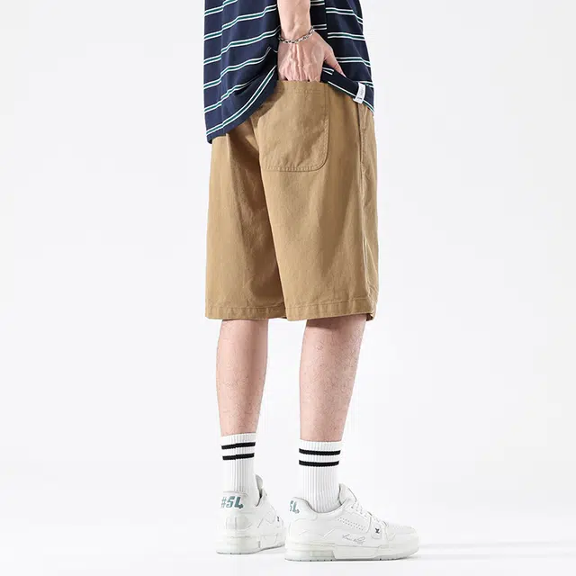 雅鹿 美式简约系带宽松直筒五分休闲短裤 男款