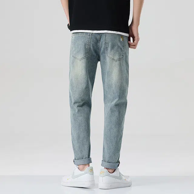 雅鹿 宽松直筒水洗做旧弹力休闲百搭牛仔裤 男款 蓝色