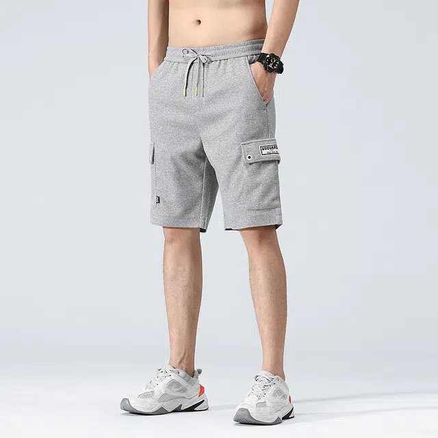 雅鹿 美式薄款工装五分裤运动宽松潮流系带中腰休闲短裤 男款