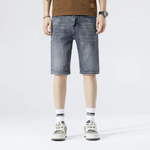 雅鹿 高街美式宽松水洗耐磨休闲五分裤牛仔短裤 男款 蓝色