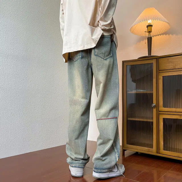 雅鹿 垂感百搭直筒宽松休闲拖地牛仔裤 男款