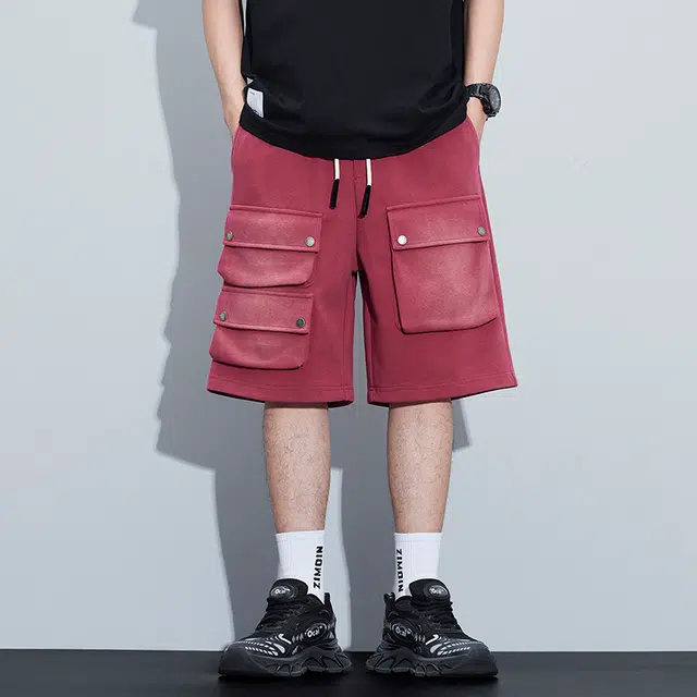 雅鹿 休闲系带中腰运动潮牌沙滩篮球裤百搭薄款五分工装短裤 男款