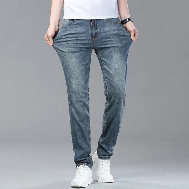 雅鹿 复古潮流弹力时尚百搭直筒修身休闲长裤牛仔裤 男款 牛仔蓝