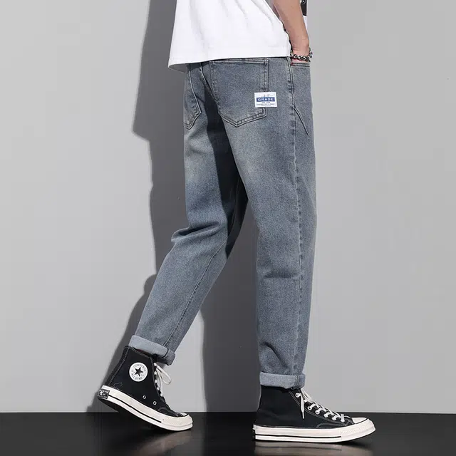 雅鹿 潮牌百搭直筒修身水洗耐磨美式高街休闲牛仔裤 男款