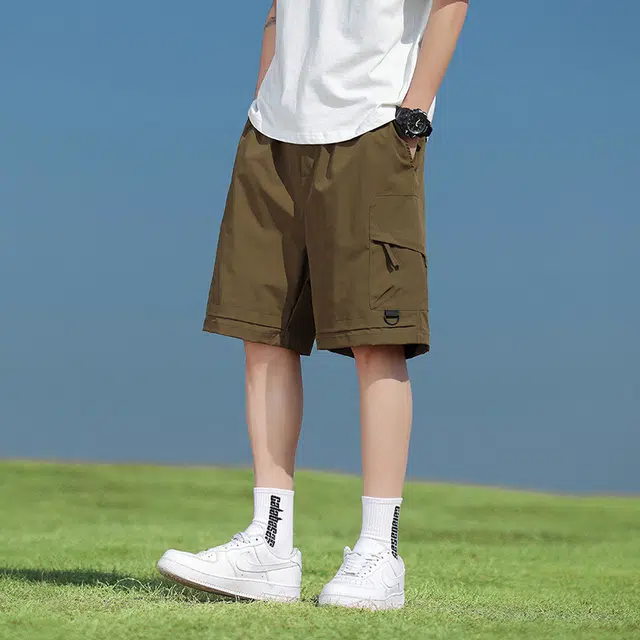 雅鹿 宽松纯色中腰松紧休闲短裤 男款