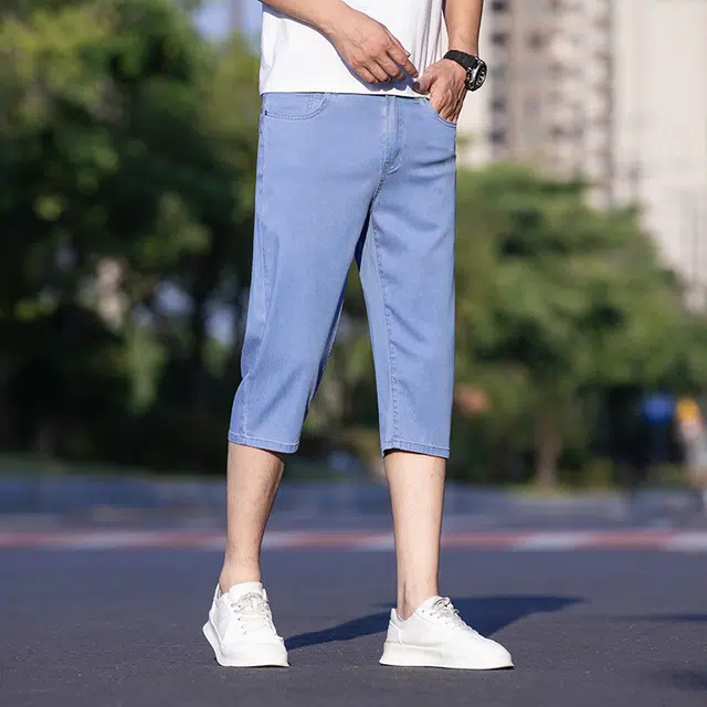 雅鹿 薄款宽松直筒运动休闲水洗耐磨牛仔短裤 男款