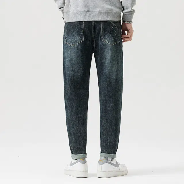 雅鹿 锥型直筒宽松百搭牛仔裤 男款 蓝色