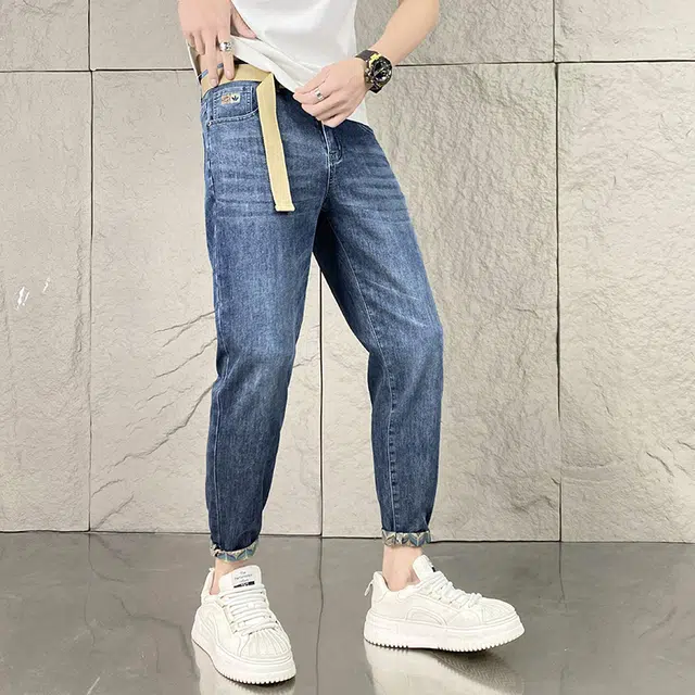 雅鹿 高街潮牌休闲百搭直筒水洗牛仔裤 男款