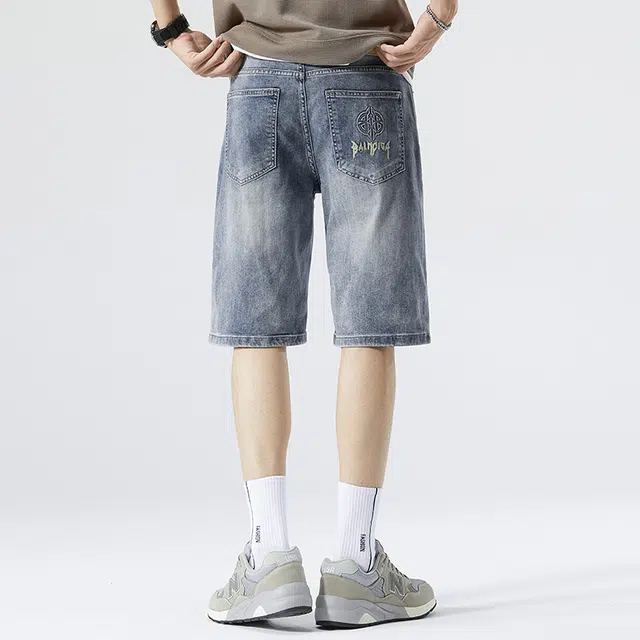 雅鹿 水洗中腰宽松直筒水洗耐磨牛仔短裤 男款 蓝色