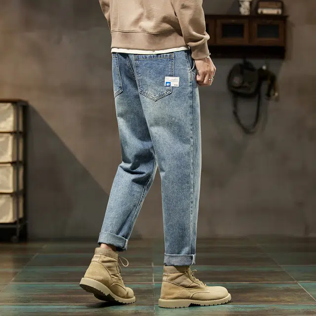 雅鹿 百搭哈伦裤水洗耐磨修身休闲牛仔裤 男款