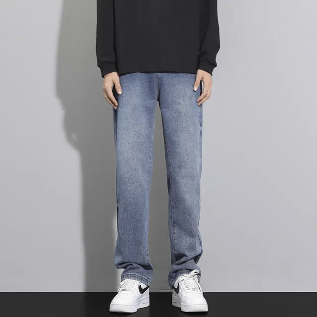 雅鹿 百搭垂感复古中腰拉链直筒牛仔裤 男款