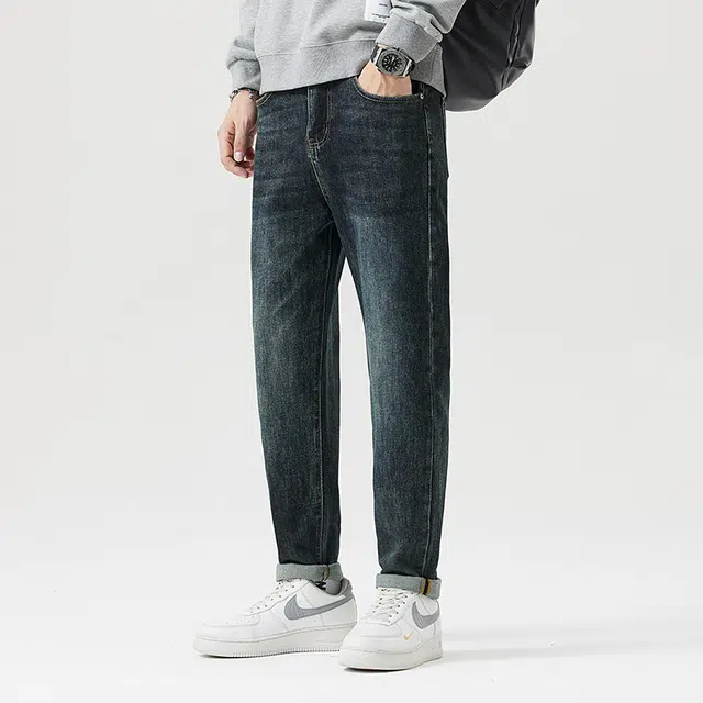 雅鹿 锥型直筒宽松百搭牛仔裤 男款 蓝色