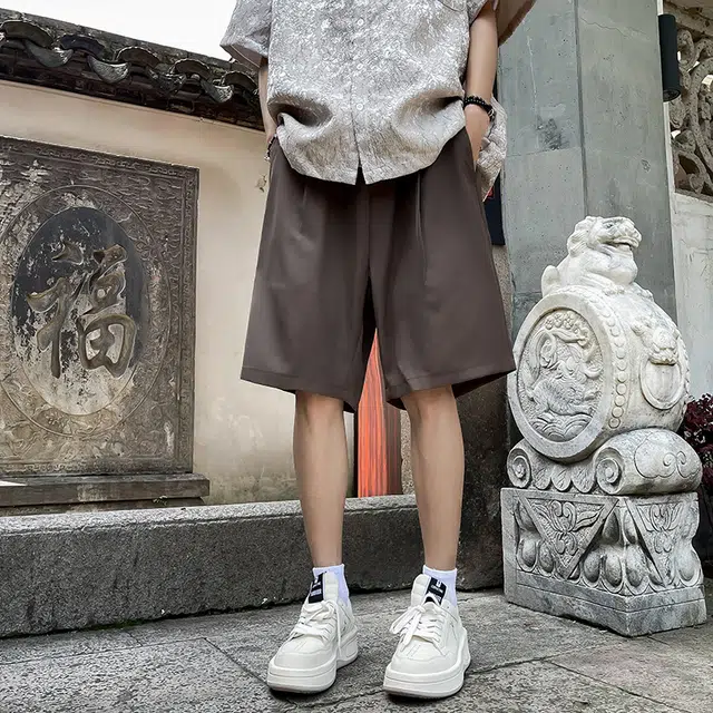 雅鹿 薄款透气弹力凉感宽松直筒休闲短裤 男款