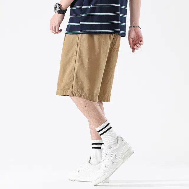 雅鹿 美式简约系带宽松直筒五分休闲短裤 男款