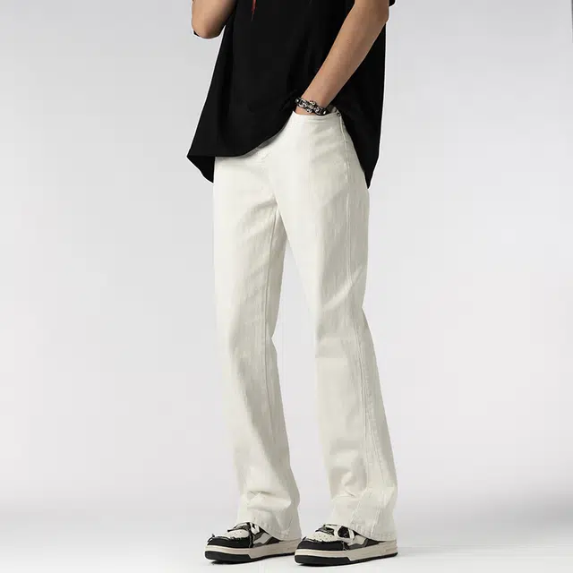 雅鹿 美式复古水洗做旧直筒宽松百搭中腰牛仔裤 男款