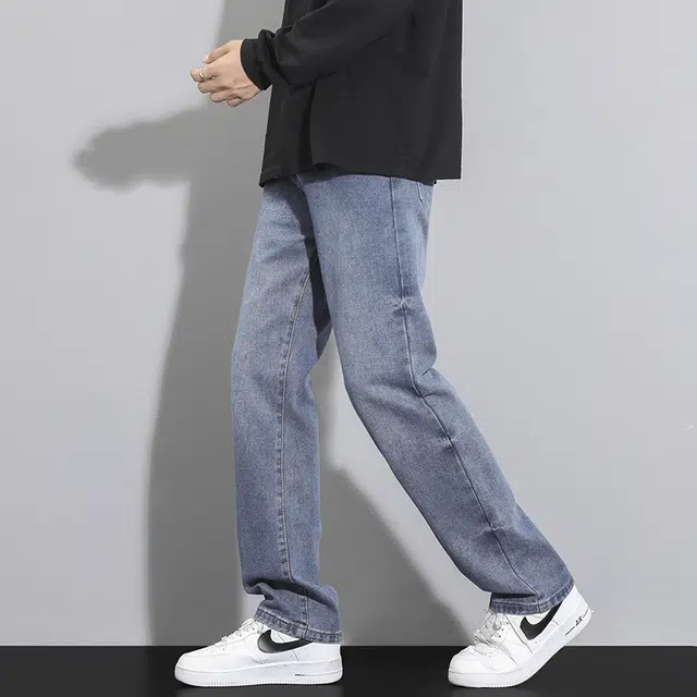 雅鹿 百搭垂感复古中腰拉链直筒牛仔裤 男款