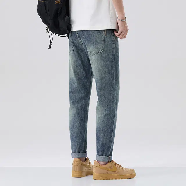 雅鹿 潮牌宽松直筒潮流休闲美式牛仔裤 男款 蓝色
