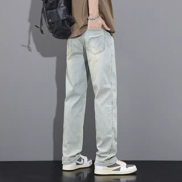 雅鹿 高街复古水洗做旧百搭休闲宽松直筒牛仔裤 男款