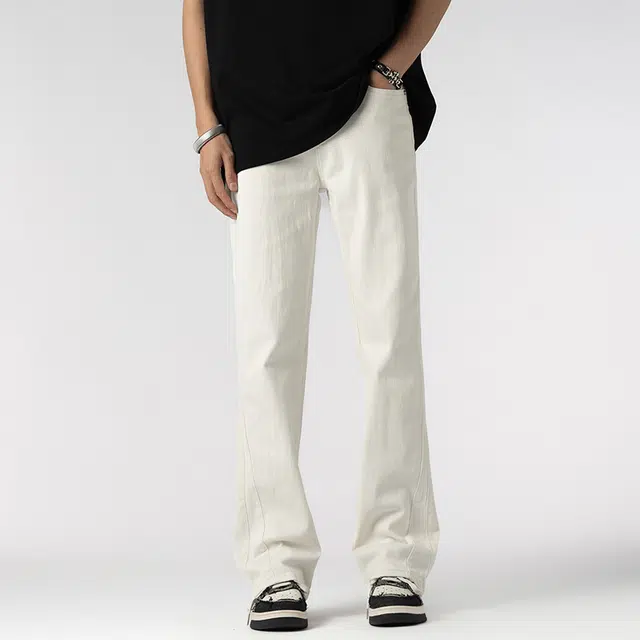 雅鹿 美式复古水洗做旧直筒宽松百搭中腰牛仔裤 男款