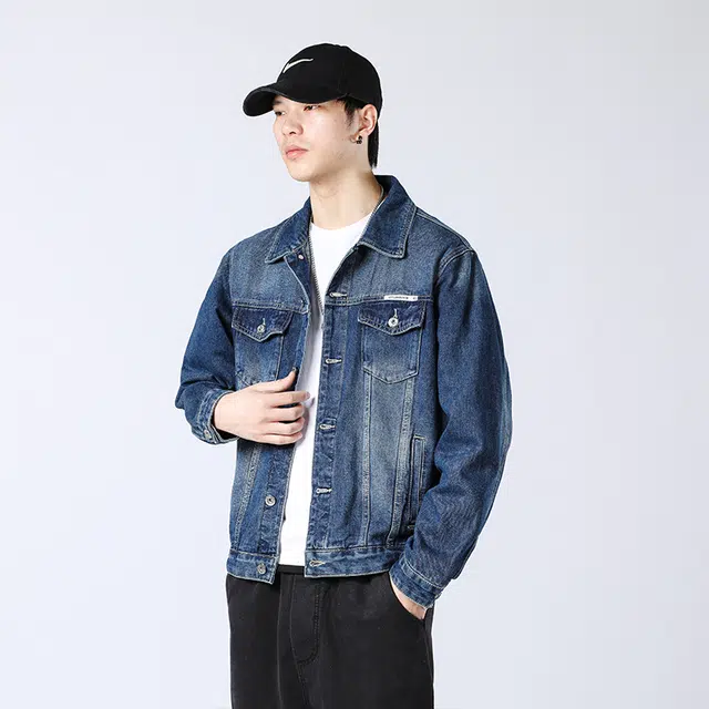 雅鹿 复古工装韩版潮流百搭帅气休闲牛仔外套 男款