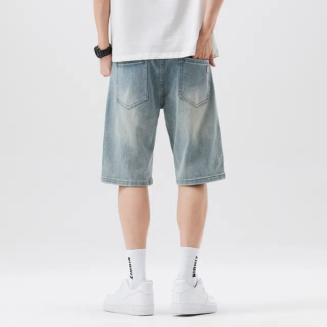 雅鹿 高街美式潮牌宽松休闲百搭牛仔短裤 男款 蓝色