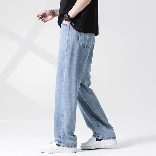 雅鹿 薄款百搭宽松直筒水洗做旧牛仔裤 男款