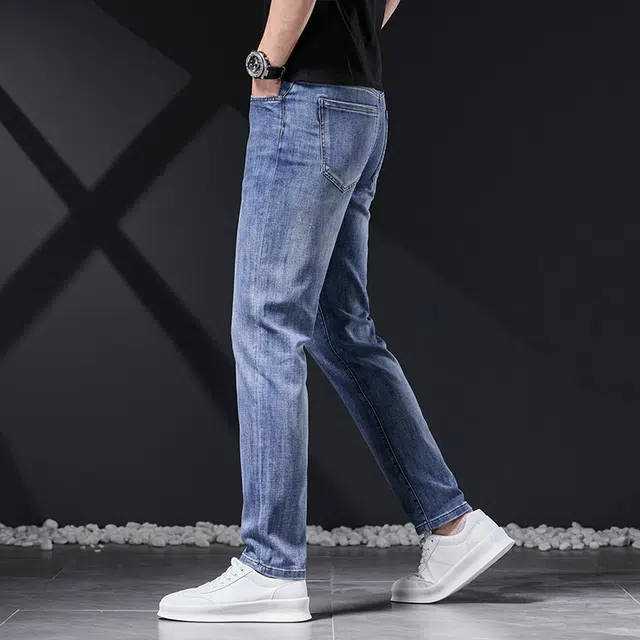 雅鹿 水洗耐磨高街百搭时尚直筒潮牌轻奢商务中腰牛仔裤 男款 蓝色