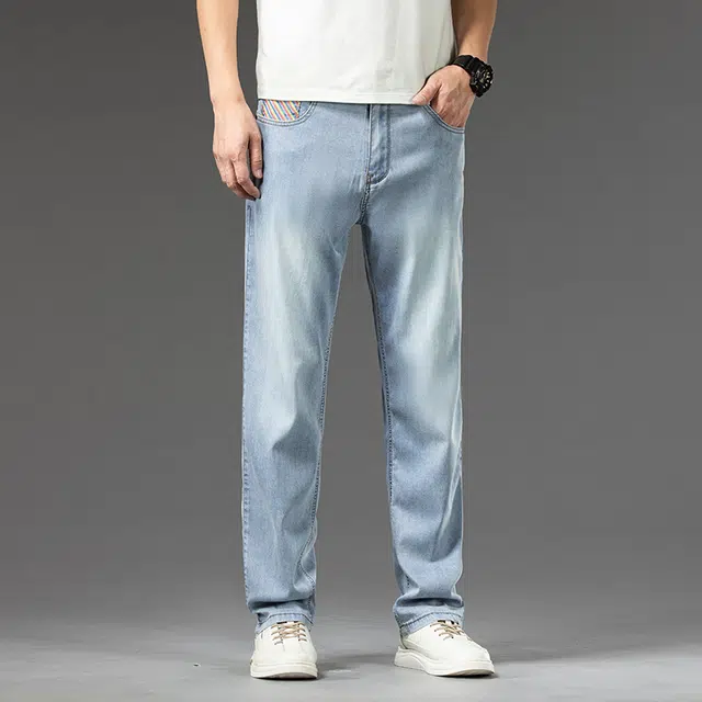 雅鹿 宽松直筒休闲百搭水洗耐磨高街美式牛仔裤 男款 冰丝蓝