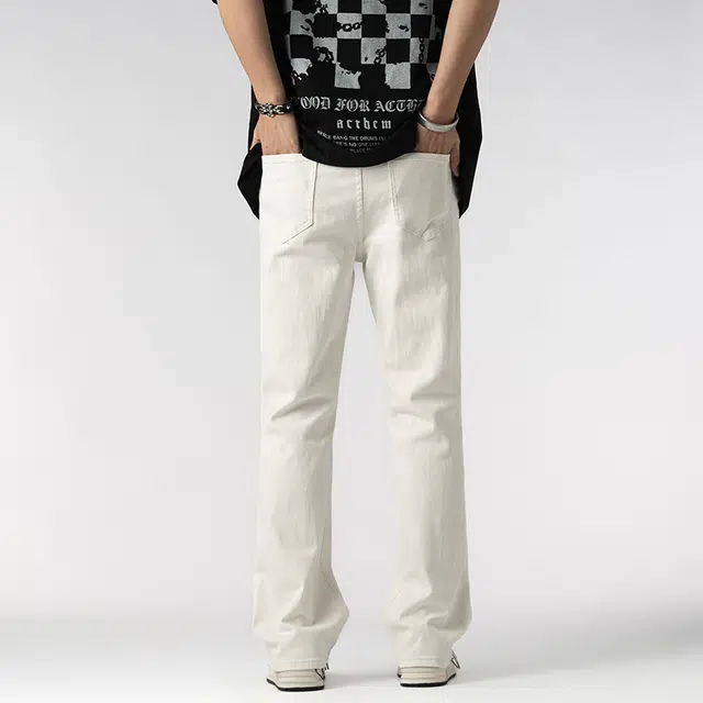 雅鹿 美式复古水洗做旧直筒宽松百搭中腰牛仔裤 男款