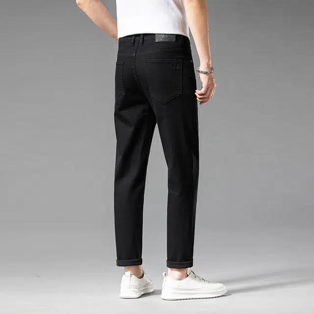 雅鹿 潮牌美式纯色直筒修身中腰牛仔裤 男款