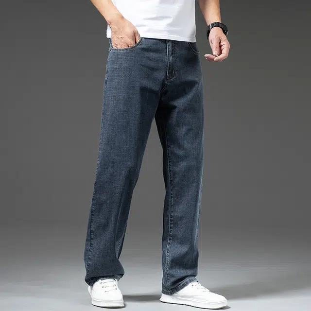 雅鹿 美式复古百搭水洗耐磨宽松直筒休闲牛仔裤 男款 蓝灰