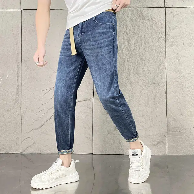 雅鹿 高街潮牌休闲百搭直筒水洗牛仔裤 男款