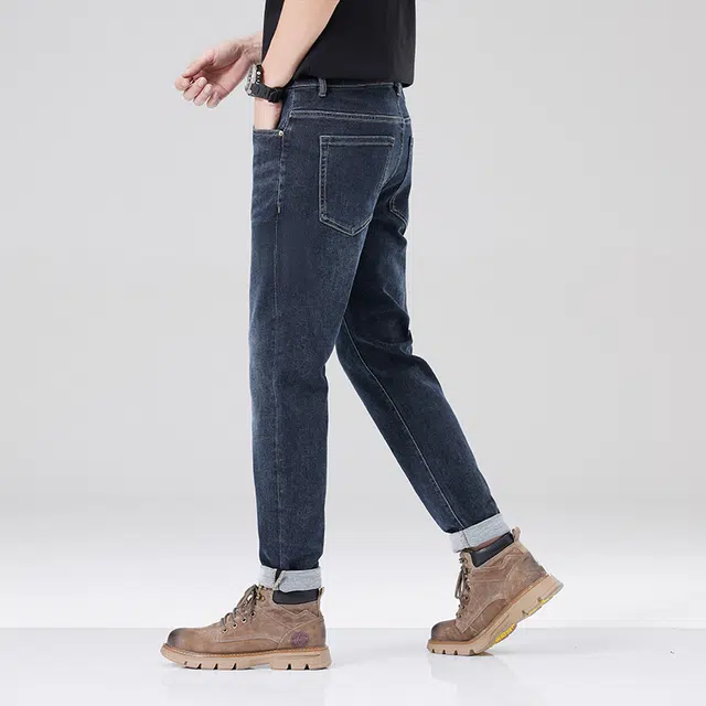 雅鹿 复古休闲直筒修身水洗做旧牛仔裤 男款 蓝灰