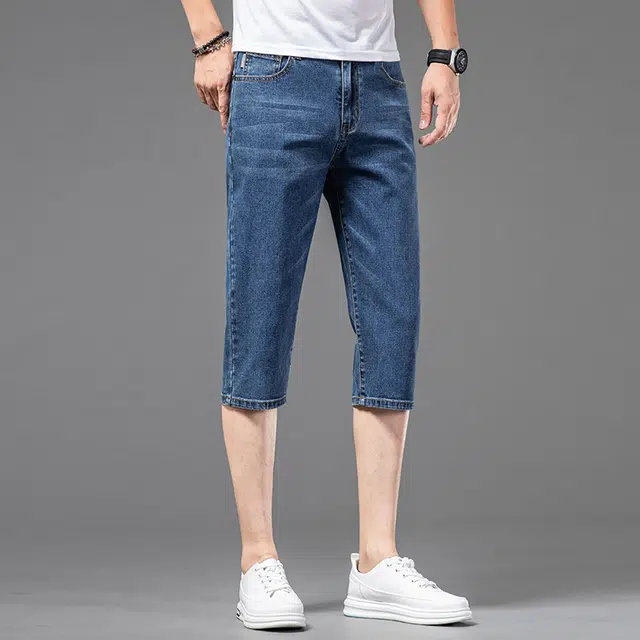 雅鹿 水洗百搭七分裤直筒休闲中腰潮牌水洗耐磨牛仔短裤 男款