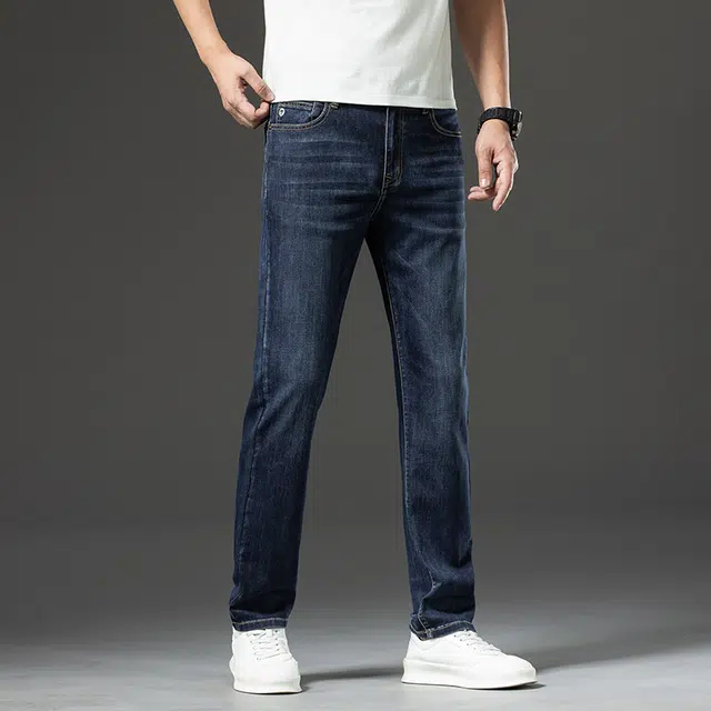 雅鹿 百搭弹力水洗直筒宽松商务休闲牛仔裤 男款